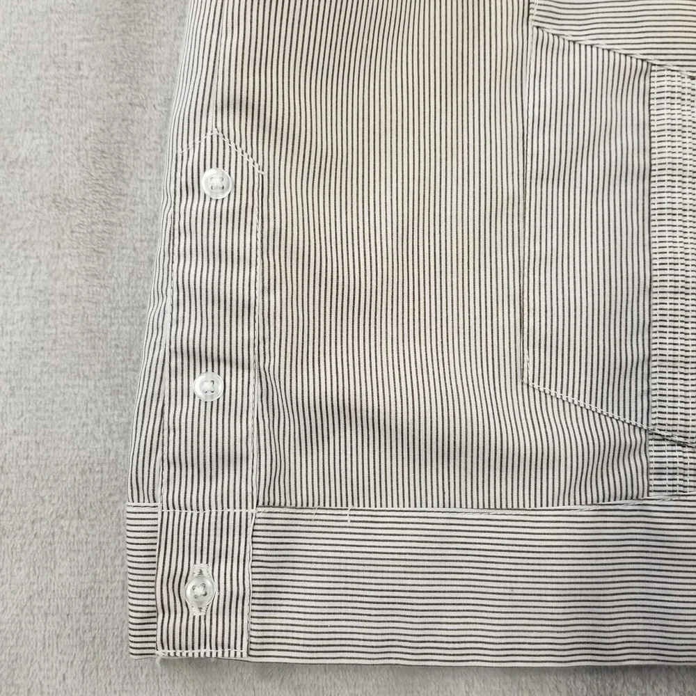 Vtg David Taylor Guayabera Shirt M Gray White Striped Embroidered Camp‎ Sears